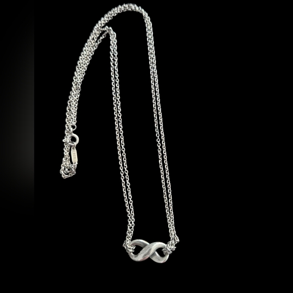 Sterling Tiffany & Co. Infinity Pendant Double Chain Necklace 6.4g 18"L i18468. - Picture 1 of 6
